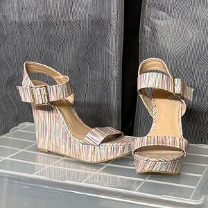 Rainbow Striped Wedge Sandals